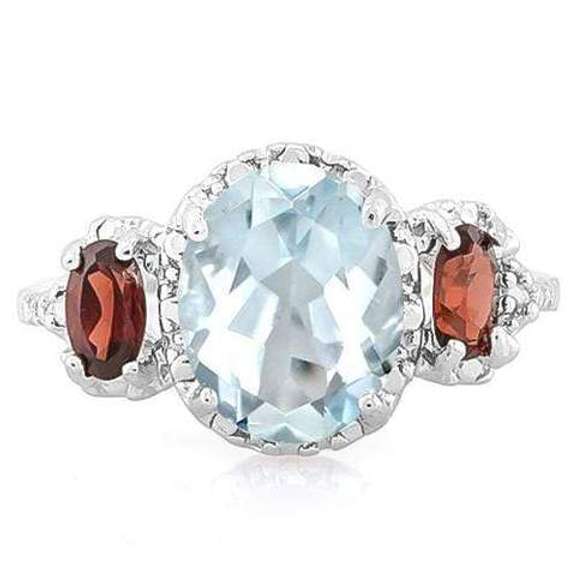 1.52 CT AQUAMARINE & 2/3 CT GARNET STERLING SILVER RING