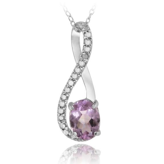 Sterling Silver Amethyst & Diamond Accent Twist Pendant