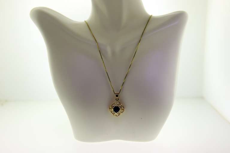 Italian Sterling Silver Blue Stone Pendant With Chain