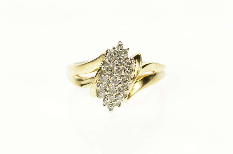 14K Yellow Gold Classic Wavy Diamond Cluster Statement Ring