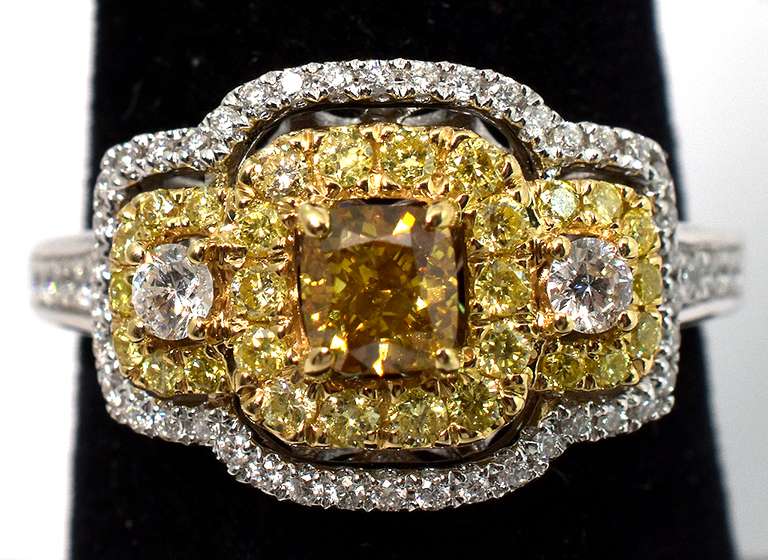 Extravagant White & Yellow Diamond Ring in 14KT White Gold