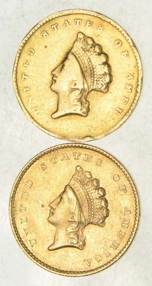 Lot (2) 1855 & 1855-O Indian Princess Head Gold Dollars