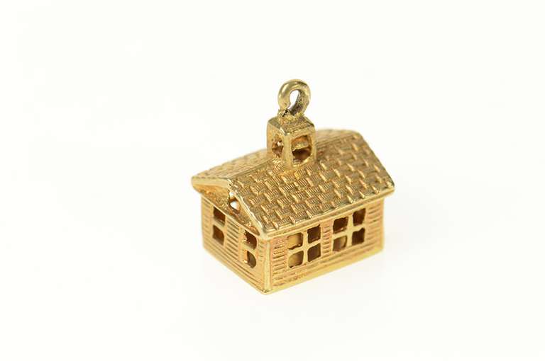 14K Yellow Gold 3D Ornate Retro School House Charm/Pendant