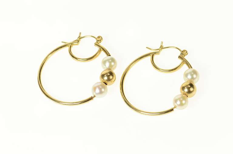 14K Yellow Gold Pearl Beaded 31.4mm Statement Hoop Earrings