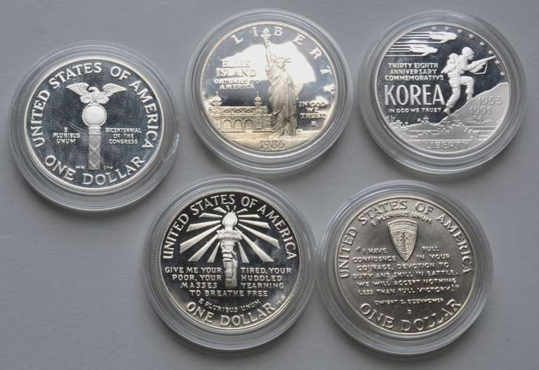 5 Modern Comm Silver Dollars