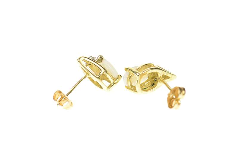 10K Yellow Gold Pear Natural Opal Diamond Accent Stud Earrings