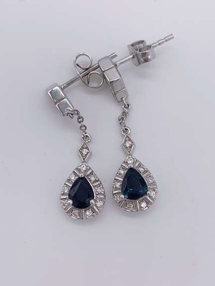 14kt Gold, Blue Sapphire, & Diamond Earrings