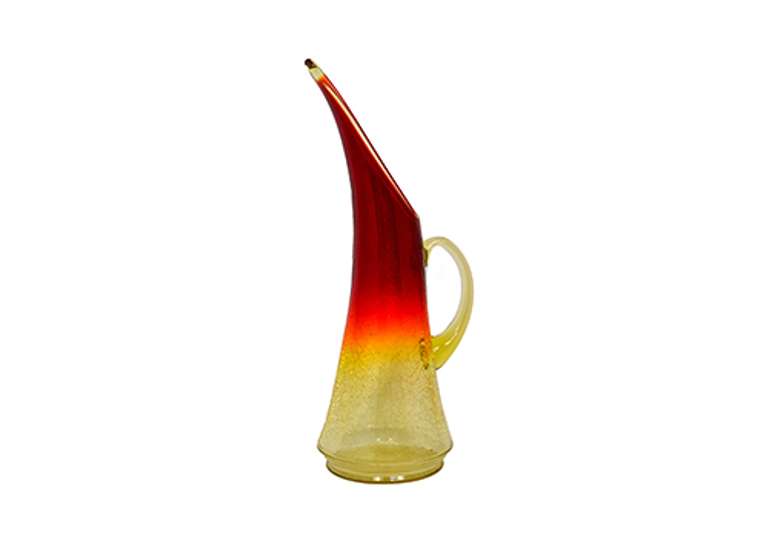 Vintage Amberina Crackle Glass Pitcher, Elongated Spout