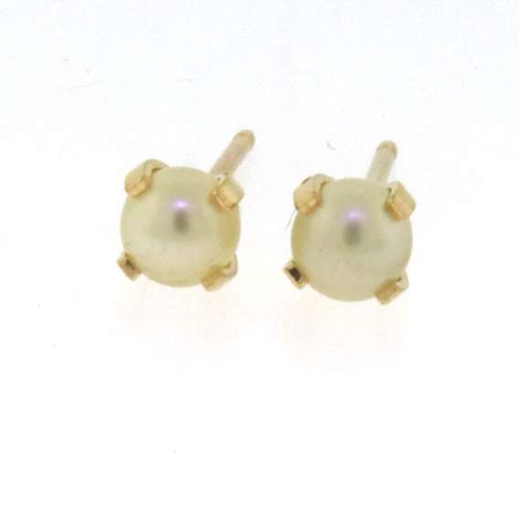 Classic 14kt YG White Faux Pearl Stud Earrings