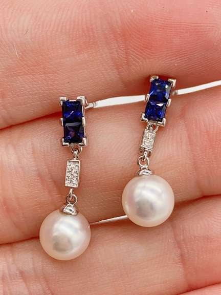 14kt Gold, Blue Sapphire & Diamond Earrings