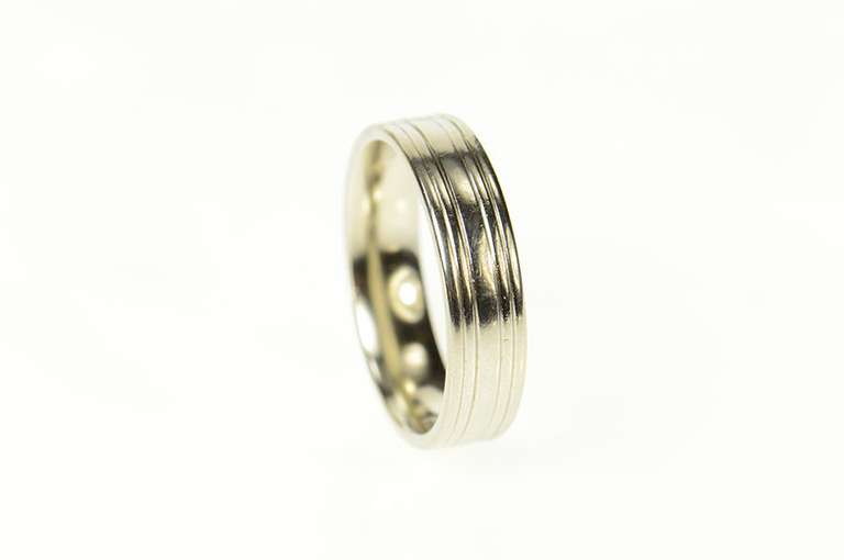 14K White Gold 5.9mm Grooved Classic Men's Wedding Band Ring