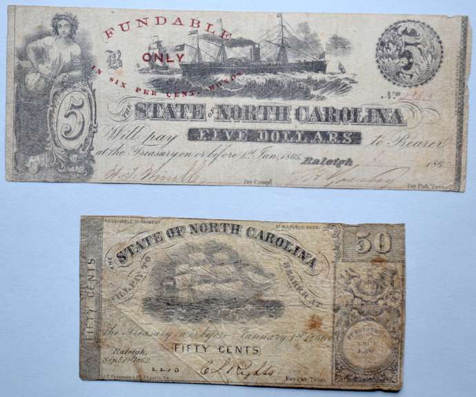 $ 5 & 50 Cents State of North Carolina Raleigh July 1 1862 Note