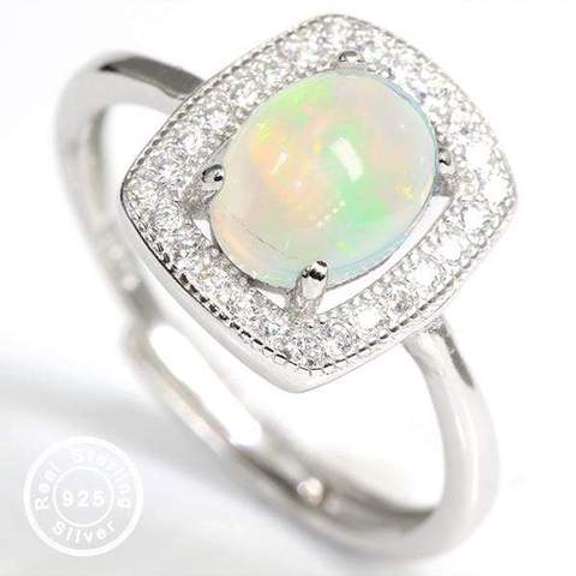 ETHIOPIAN OPAL & WHITE SAPPHIRE STERLING SILVER ADJUSTABLE RING