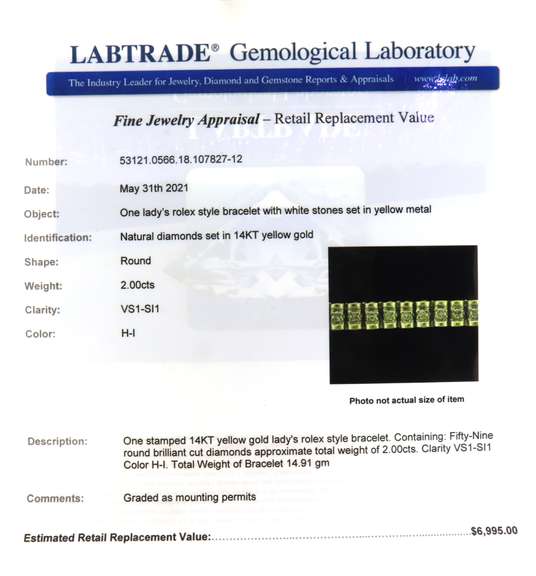 Trendy 14kt YG "Rolex-Style" Link Diamond Bracelet