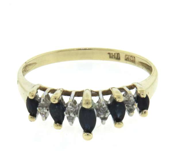 Elegant Yellow Gold Marquise Cut Sapphire & Diamond Accent Ring