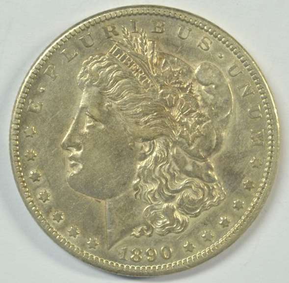 Near Mint 1890-CC Morgan Silver Dollar. Scarce key date