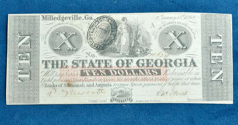 State of Georgia, 1862 $10 Obsolete Note, CU