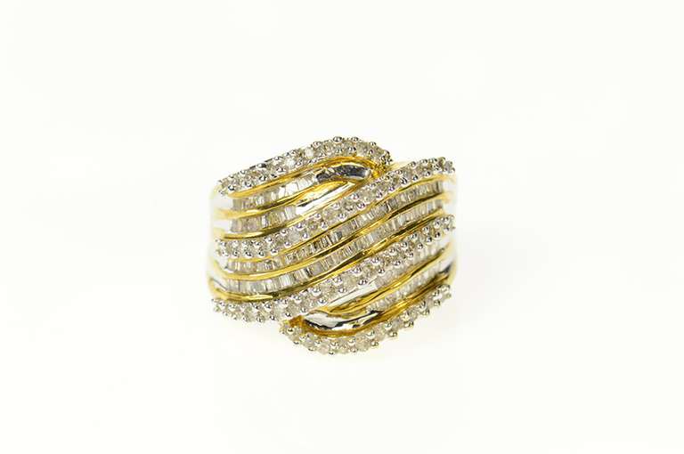 10K Yellow Gold 1.56 Ctw Wavy Diamond Statement Band Ring