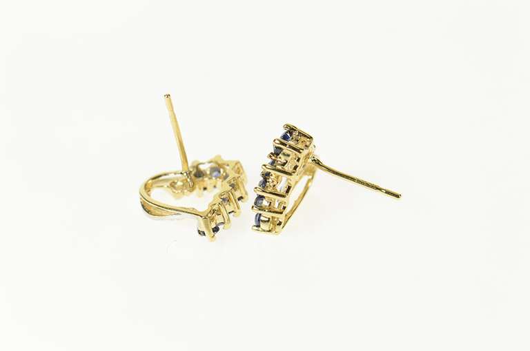 14K Yellow Gold Sapphire Diamond Accent Classic Heart Stud Earrings