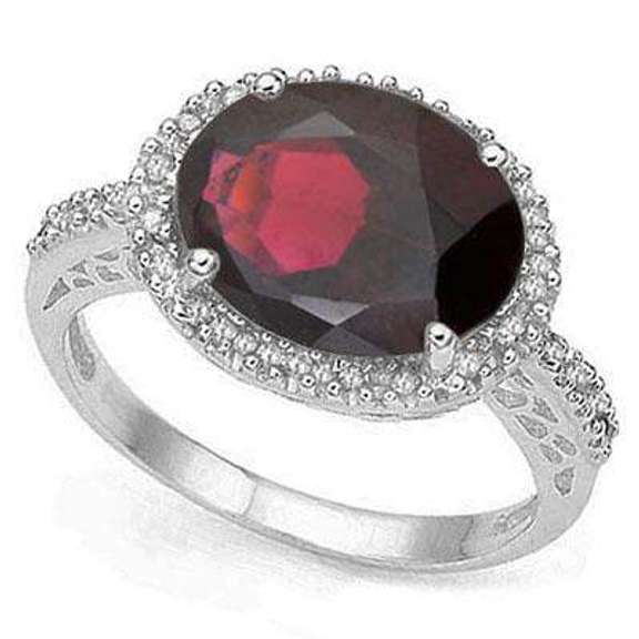 5.11 CT GARNET & DIAMOND STERLING SILVER RING