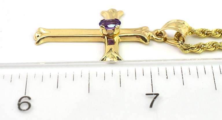 Lovely Amethyst Cross Necklace in 14KT Yellow Gold