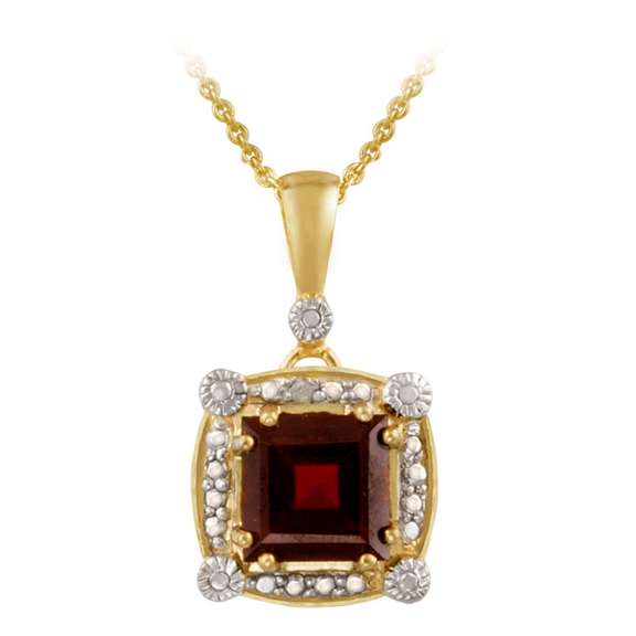 18K Gold over Sterling Silver 2.75ct Garnet & Diamond Accent Square Pendant