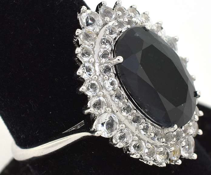 Abyssal Midnight & White Sapphire Ring in Sterling Silver