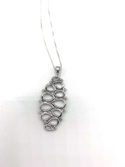 Overlapping & Interlocking Pendant Necklace with White Gemstones in Sterling Silver