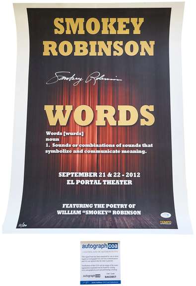 Smokey Robinson Autographed Numbered 11/20 Words 18x24 Litho Poster