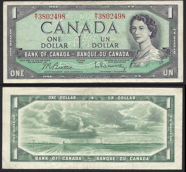 $1 1954 Canada written in both English and French.