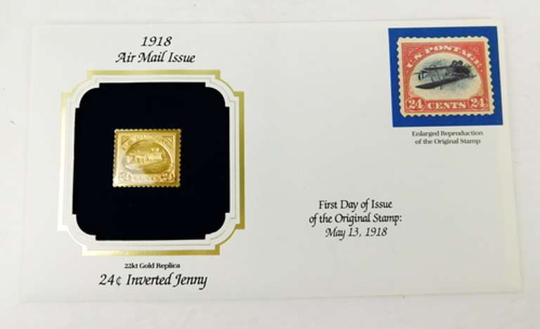 Inverted Jenny 1st Day Issue & 22KT Gold Stamp
