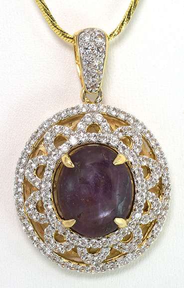 Enamoring Massive 13.00CTS Cabochon Cut Natural Star Ruby & White Sapphire Necklace in Vermeil