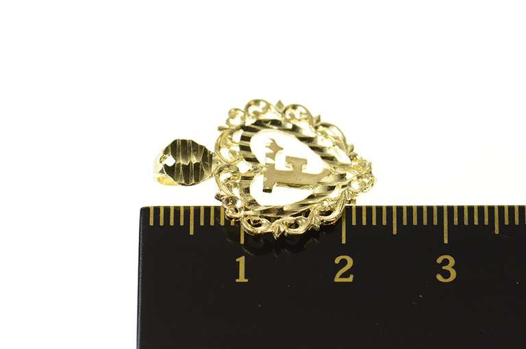 10K Yellow Gold F Initial Letter Monogram Heart Name Pendant
