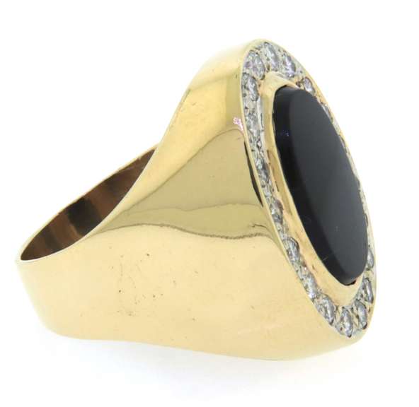 Remarkable Yellow Gold Black Onyx and Diamond Men's Ring