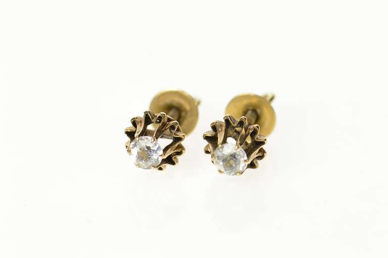 14K Yellow Gold Victorian Gypsy Set Ornate Screw Back Stud Earrings