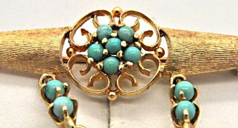 14 KT GENEVA WATCH PIN WITH TURQUOISE ACCENTS