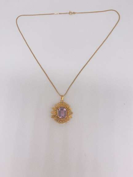14kt Solid Gold & Amethyst Pendant Necklace
