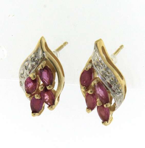 Elegant 14kt YG Marquise Cut Ruby and Diamond Accent Flame Earrings