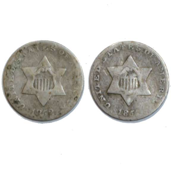1851 &1852 US Silver 3 Cents