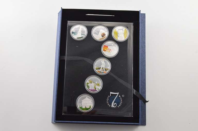 2009 Palau $1 27g Silver Plated Copper - 7 Coin Set - Display & COA