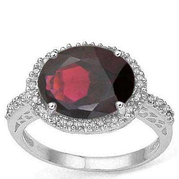 5.11 CT GARNET & DIAMOND STERLING SILVER RING