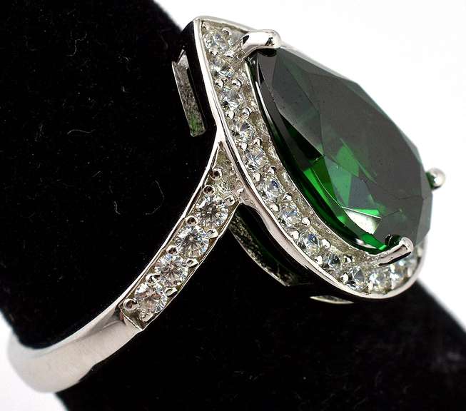 Dazzling Emerald & CZ Cocktail Ring in Sterling Silver