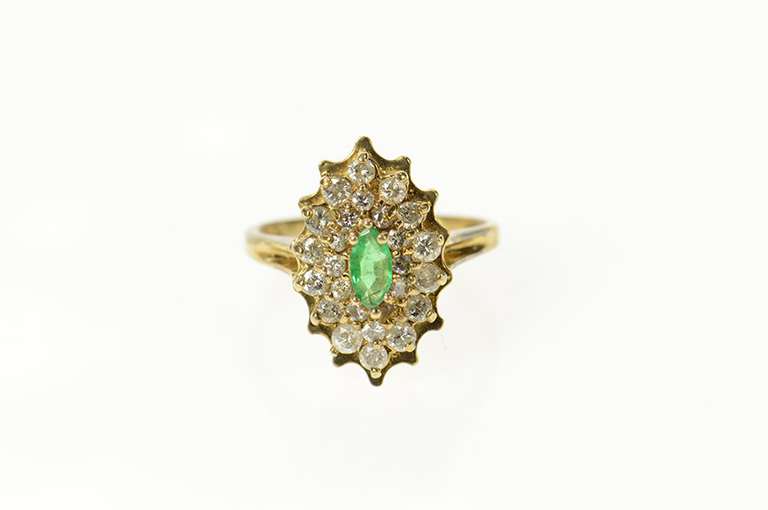 14K Yellow Gold 0.58 Ctw Marquise Emerald Diamond Halo Ring