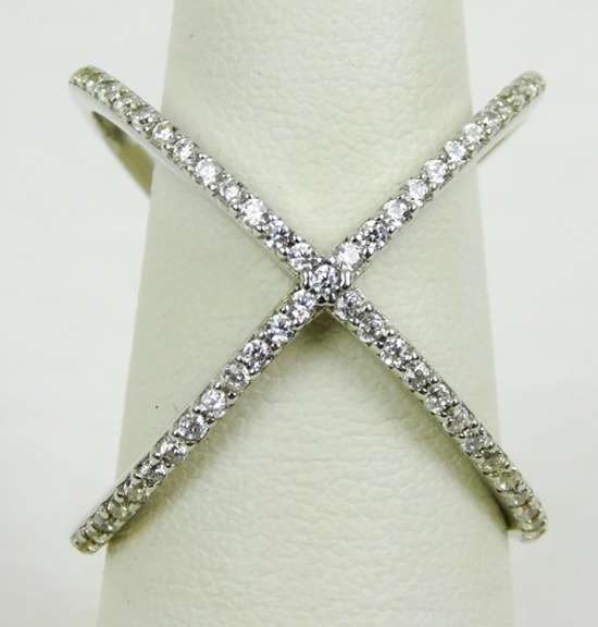 Sterling Cross-Over X Ring of Pave CZ's, Size 8