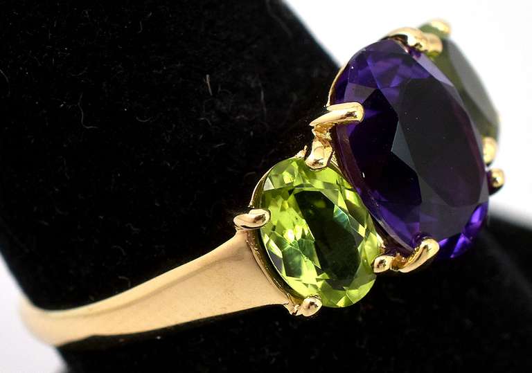 Vibrant Amethyst & Peridot Ring in 14KT Yellow Gold