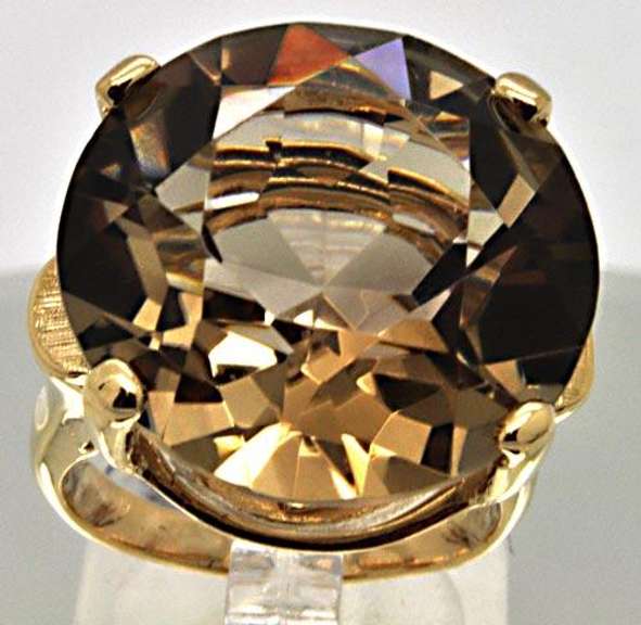 LADIES 14 KT YELLOW SMOKEY QUARTZ RING