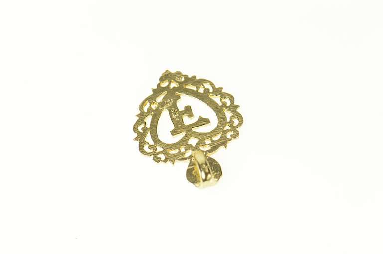 10K Yellow Gold F Initial Letter Monogram Heart Name Pendant