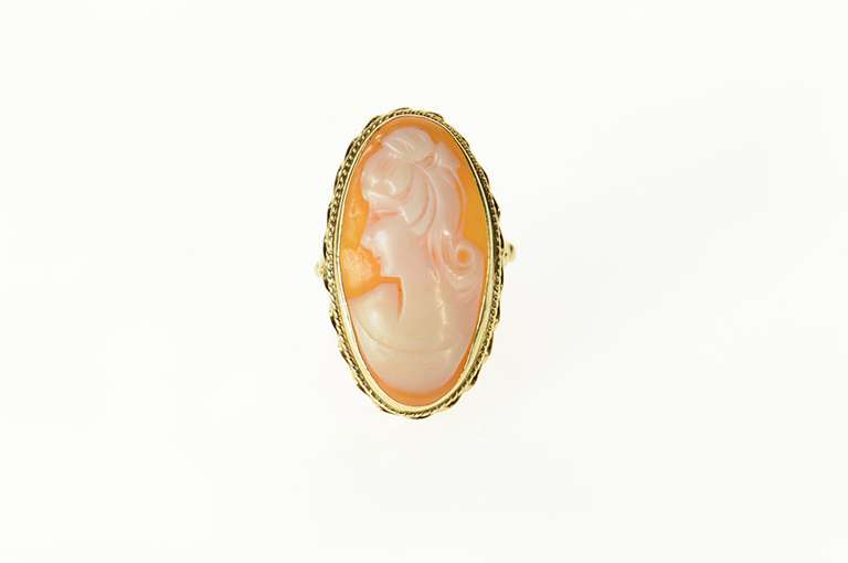 14K Yellow Gold Ornate Victorian Lady Cameo Statement Ring