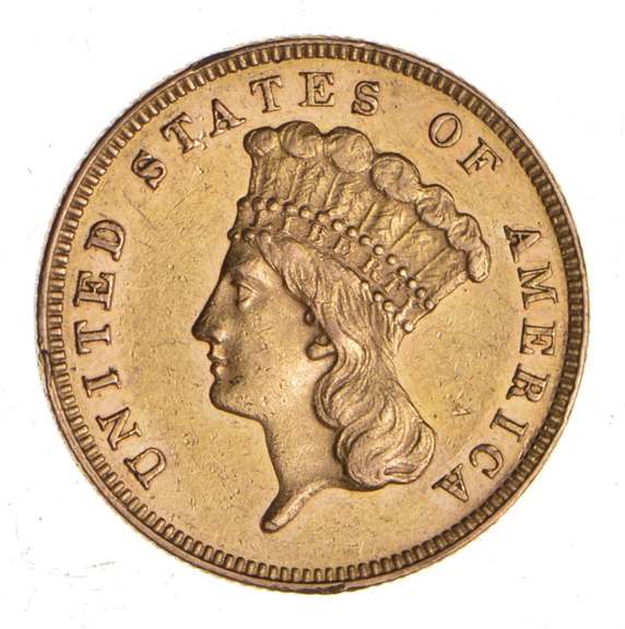 1867 $3.00 Indian Princess Head Three-Dollar Gold Piece - PL Surfaces!