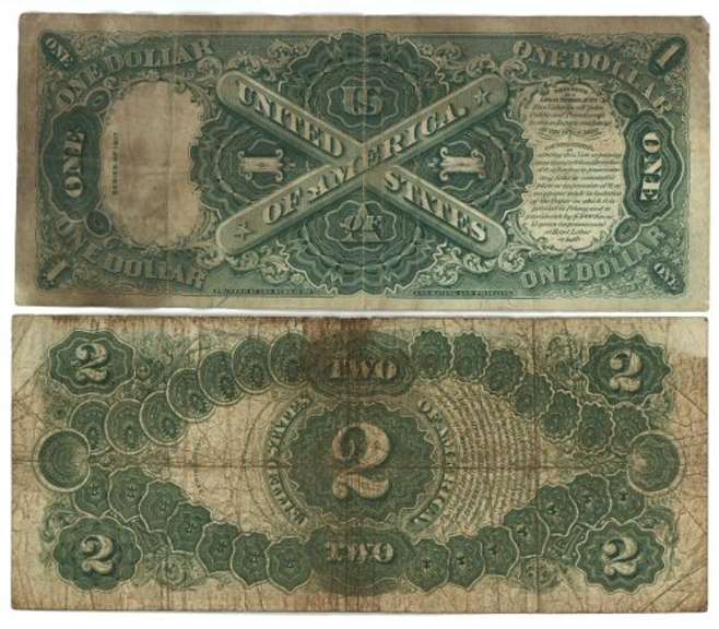 Series of 1917 Large Size $1 & $2 Notes. Lower end